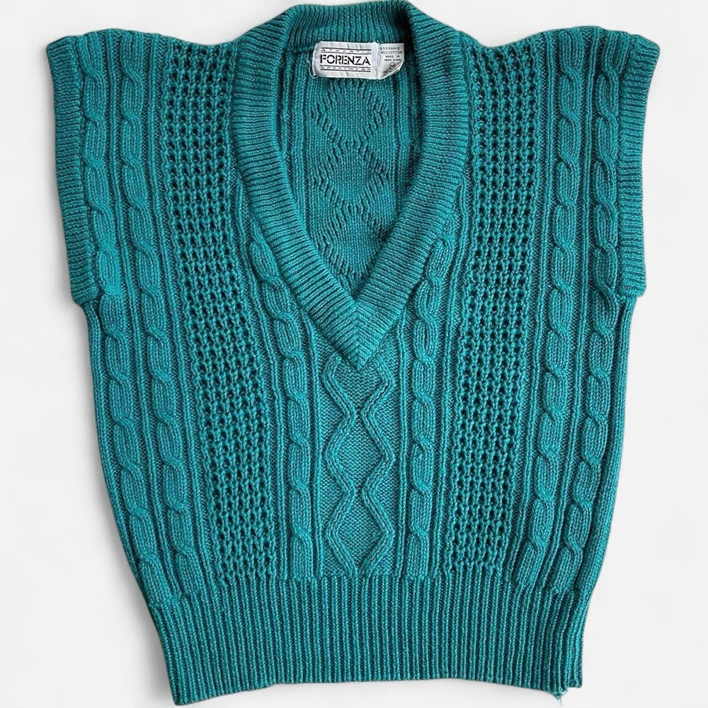 Vintage Forenza Teal Chunky Knit Sleeveless Sweater Vest